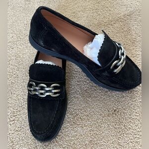 NWT NYDJ Owens Black Suede Chain Loafers Size 7.5 - Lug Sole Memory Foam.